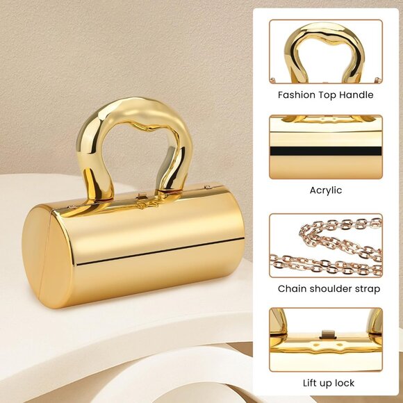 Large Capacity Acrylic Purse with Removable Strap - Glamorous Gold Clutch - Picture 3 of 6